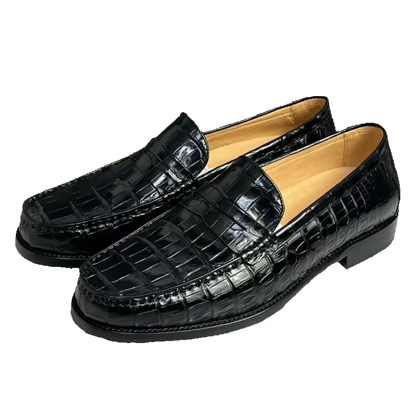 

Аутентичные экзотические деловые туфли из кожи аллигатора, мужские черные туфли без шнуровки из натуральной крокодиловой кожи живота