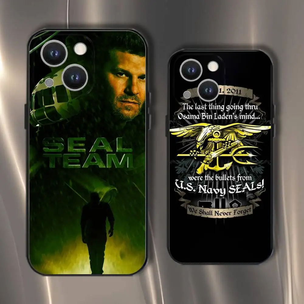 

PRF Police S-SEAL Team Phone Case For iPhone 16,15,14,13,12,11,Pro,XS,Max,XR,Plus,E,SE4,Mini Black Soft Cover