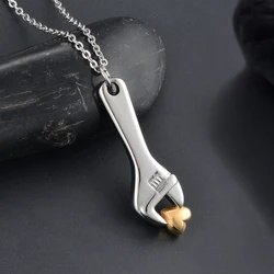 Wrench Tool Urn Necklace Stainless Steel Spanner with heart Cremation Pendant For Ashes Keepsake Jewelry For Men funnel tool