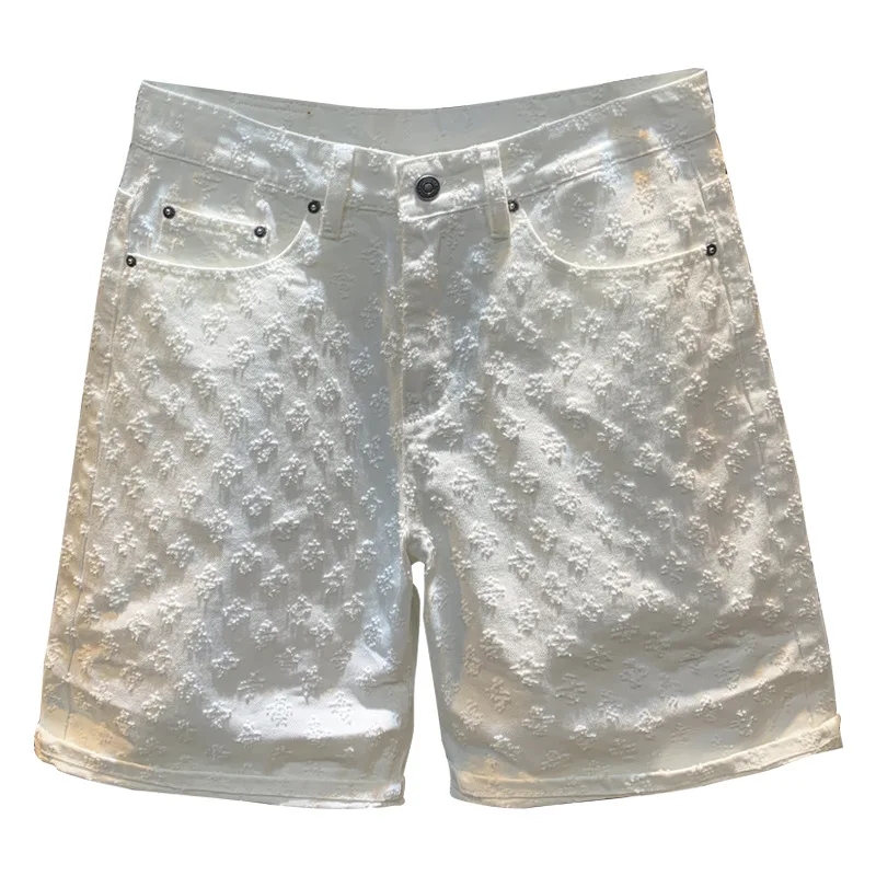 Fashionable Embroidered Denim Shorts for Men, Summer Trendy Brand, Casual, Loose, High end Trendy Street, Five point Denim Pants