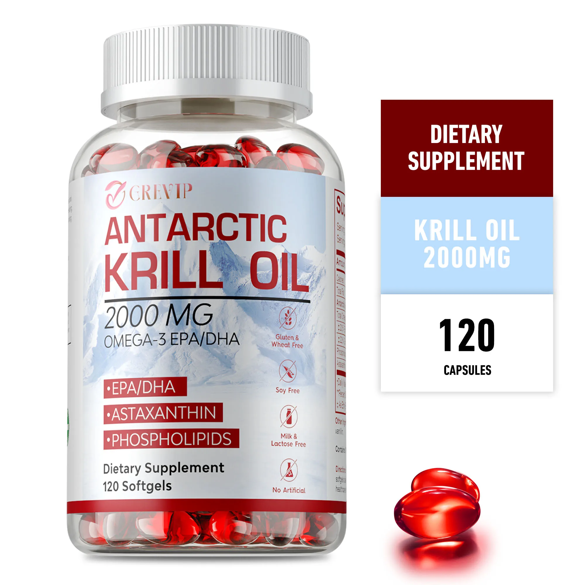 

Масляные капсулы Antarctic Krill — снижение кровяного давления, поддерживает кожу, мозг, сердце и сердечно-сосудистую здоровью — с Omega-3 EPA, DHA