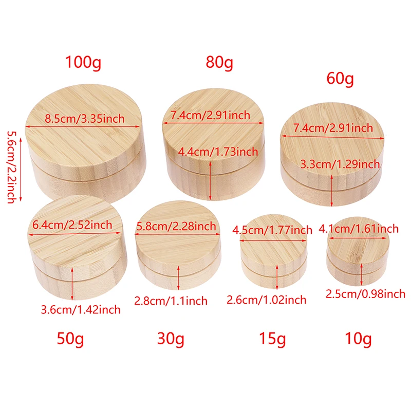 Bamboo Bottle Cream Jar Nail Art Mask Cream Refillable Empty Cosmetic Makeup Container Bottle Storage Box 10/15/30/50/60/80/100g