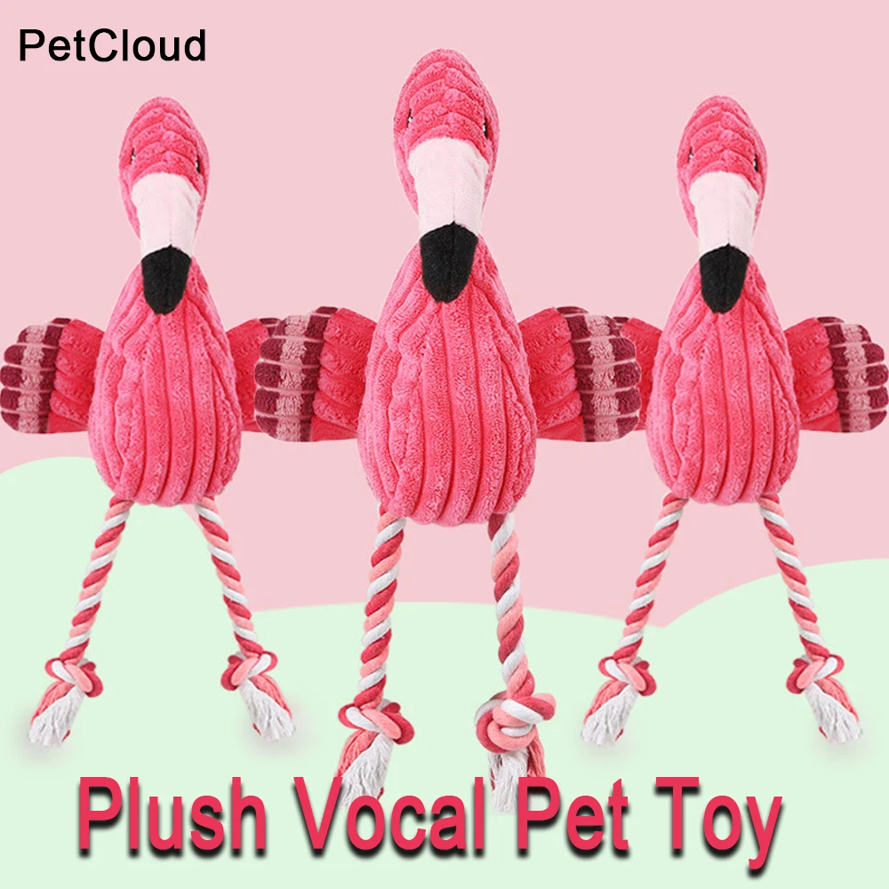 Pet Dog Chew Toys Flamingo Cotton Plush Vocalization Squeaky Bite Interactive Toys For Puppy Smail Medium Dog Play Supplies