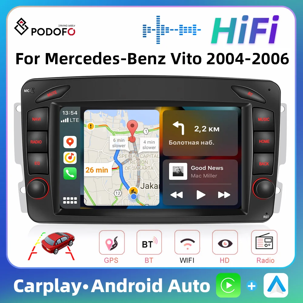 Podofo Android 7'' Car Stereo For Mercedes-Benz W209 2 Din MP5 CarPlay Android Auto Bluetooth WIFI GPS Navigation Radio Receiver