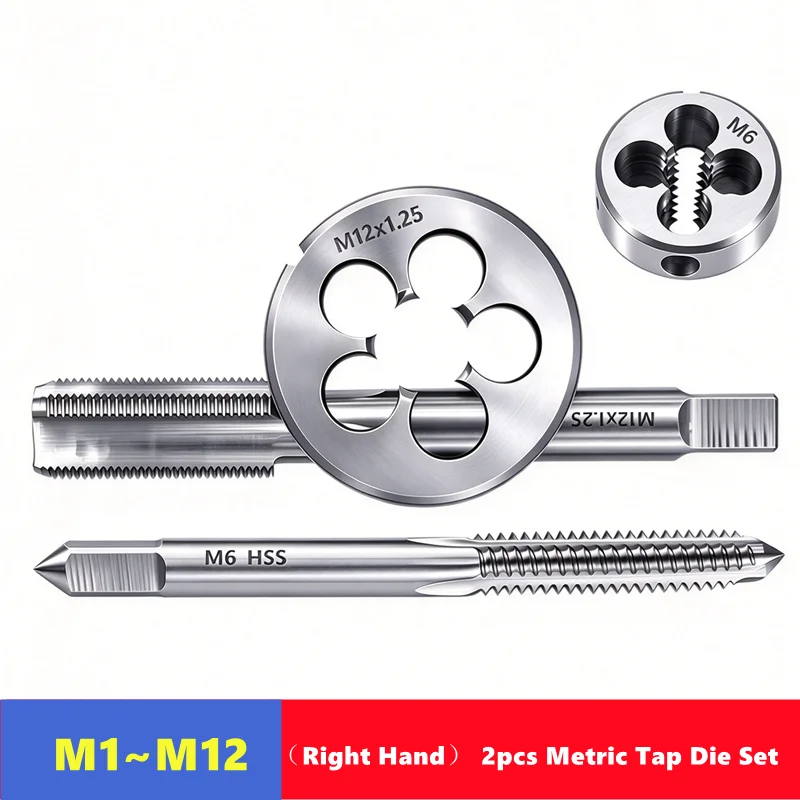 2pcs Right Hand Metric Tap Die Set M1-M12, Used for Machine Tool Internal and External Thread Tapping and Thread Repair Tools