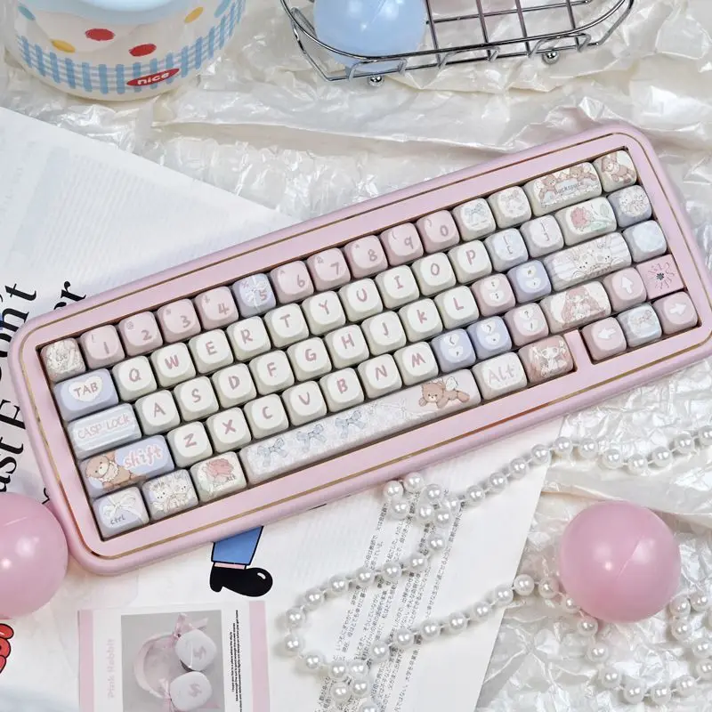 

130-клавишные колпачки для клавиш из ПБТ с сублимационной краской, профиль MOA, милый медведь, пользовательские милые колпачки для клавиш Cherry MX Switches, механическая клавиатура