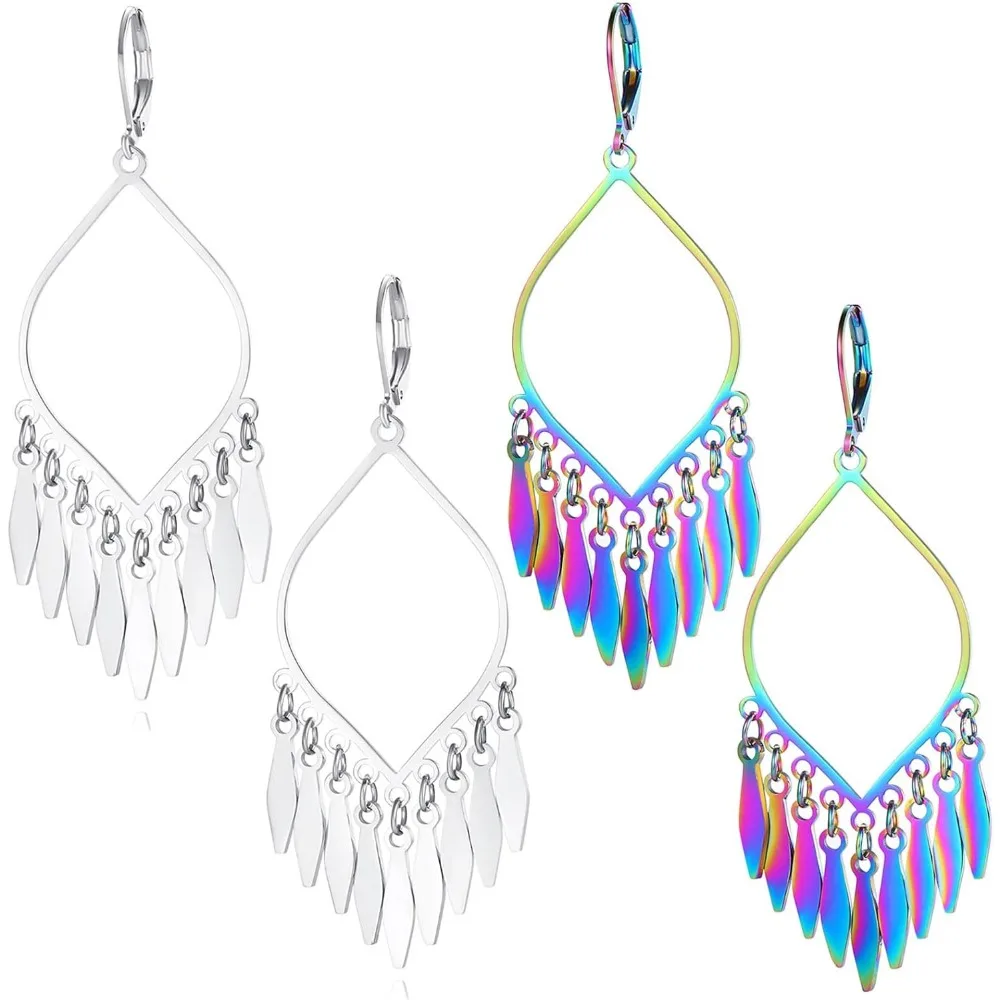 

Indian Chandelier Feather Tassel Leaf Dangle Drop Earrings Large Statement Bohemian Jewelry
