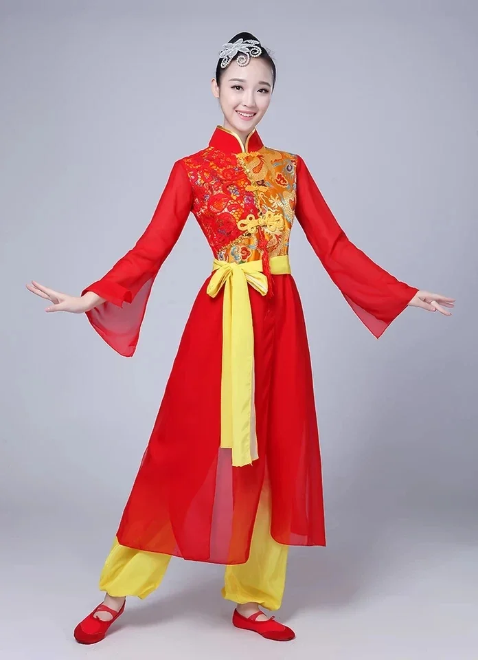 New Yangko drum team apparel for men and women adult national wind drumming clothing dragon and lion dance costume costumes