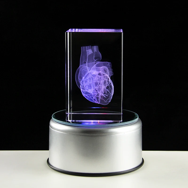 Crystal 3D Laser Heart Anatomy Model Cube Miniature Figurines For Hospital Display Souvenirs