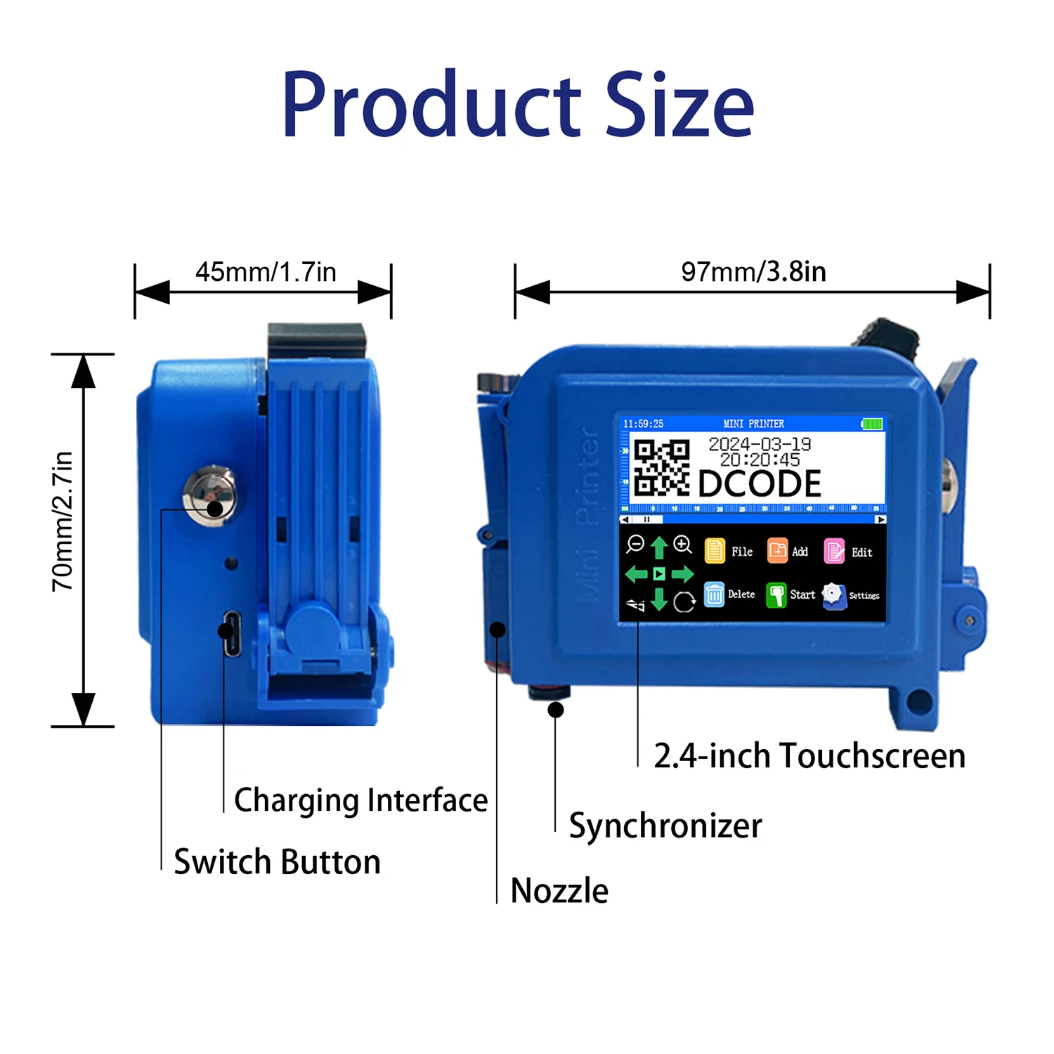 Imagem -06 - Dcode Dc11 12.7 mm 0.5 Polegadas Portátil Mini Impressora Jato de Tinta Portátil Não-criptografado qr Código de Barras Imagem Logotipo Data Máquina de Codificação