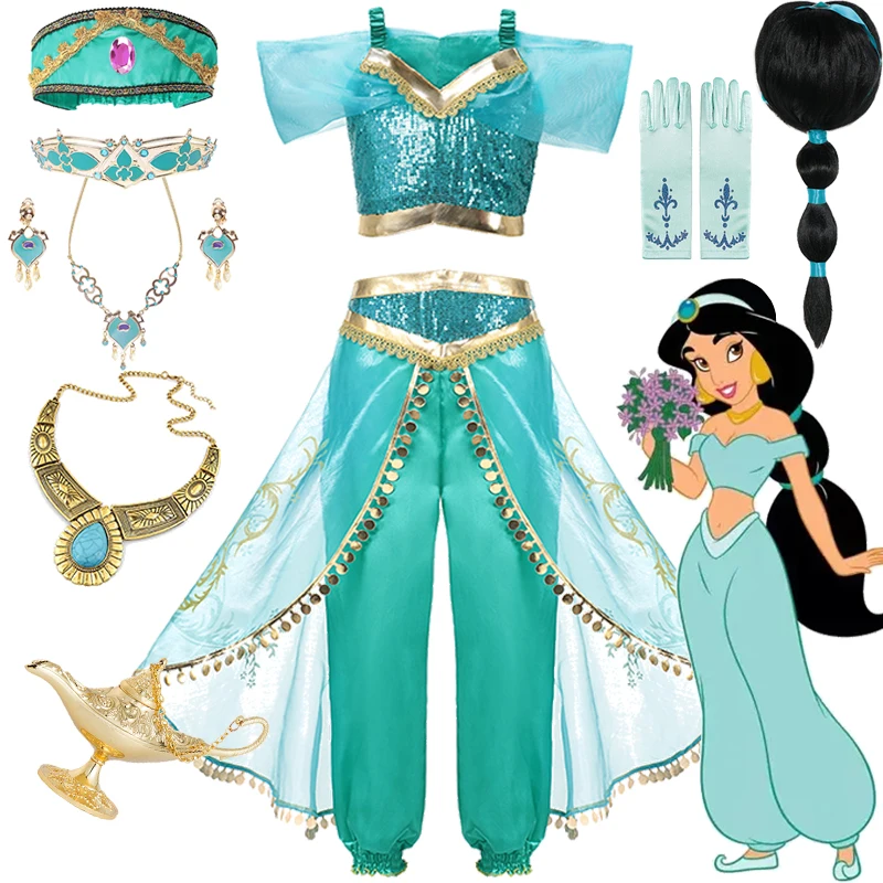 

Disney Jasmine Princess Dress Jasmine Cosplay Costumes Aladdin The Magic Lamp Costume Girls Carnival Birthday Party Clothings