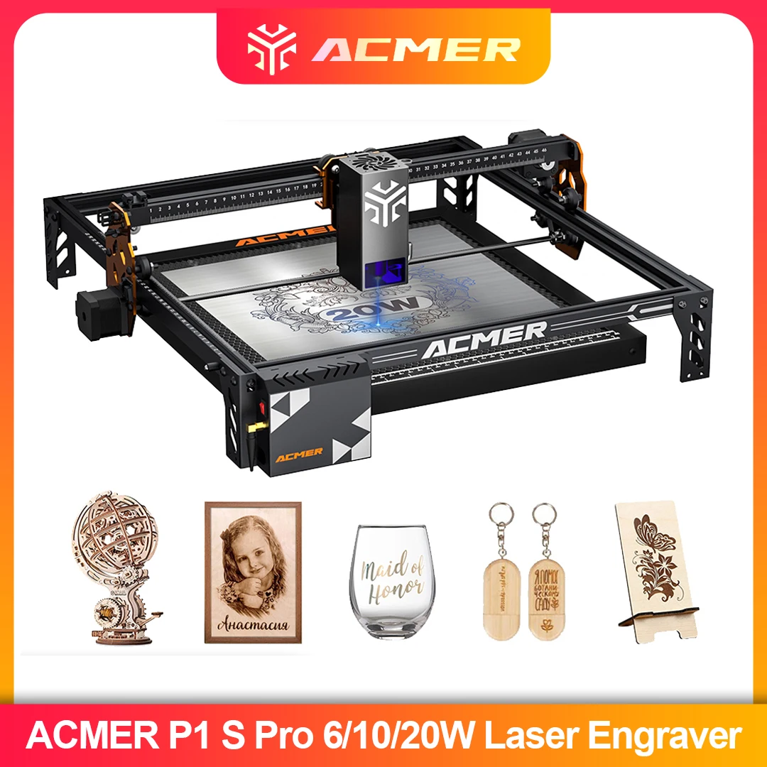 

ACMER P1 S Pro Laser Engraver 20W/10W/6W with WIFI Gyroscope Laser Engraving Cutting Machine Engravable Wood Lacquered Metal