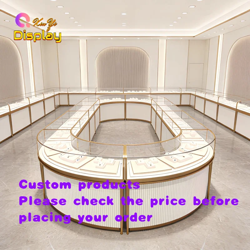 custom.Luxury Stainless Steel Jewelry Display LED Lighting Lock Shopping Mall Showroom Retail Interior Desig
