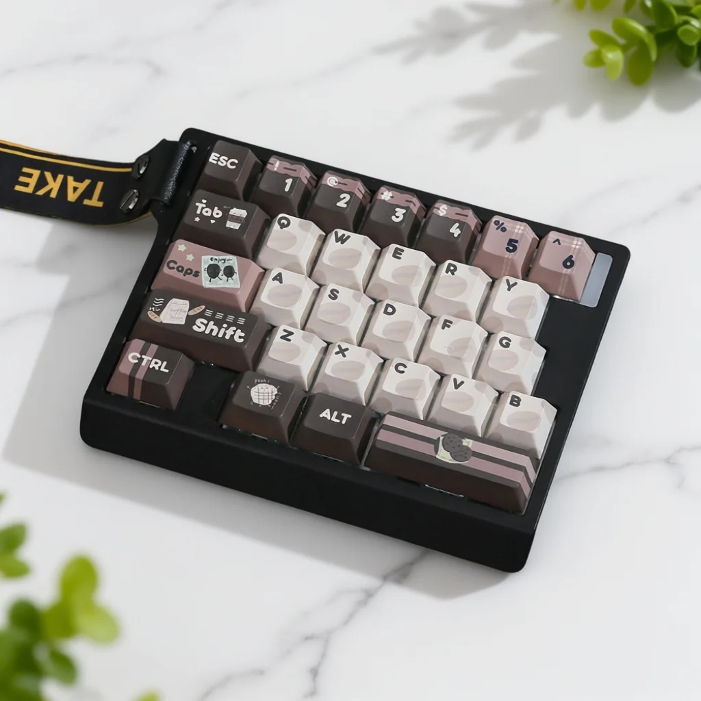 Black HE30 Magnetic Switch One Hand Keyboard RGB Fast Trigger For FPS Gamer, Coffee Bean Printed PBT Cherry Profile Keycaps