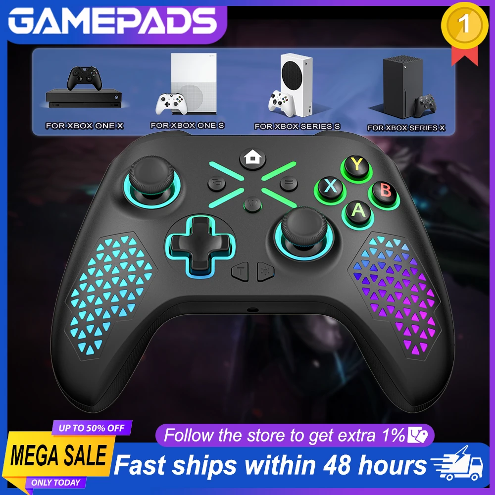 2,4G RGB-Licht für Xbox One/Xbox Series X/S/PC Dual Vibra mit Sechs-Achsen-Gyroskop Multifunktions-Joystick-Spiel-Xbox-Controller