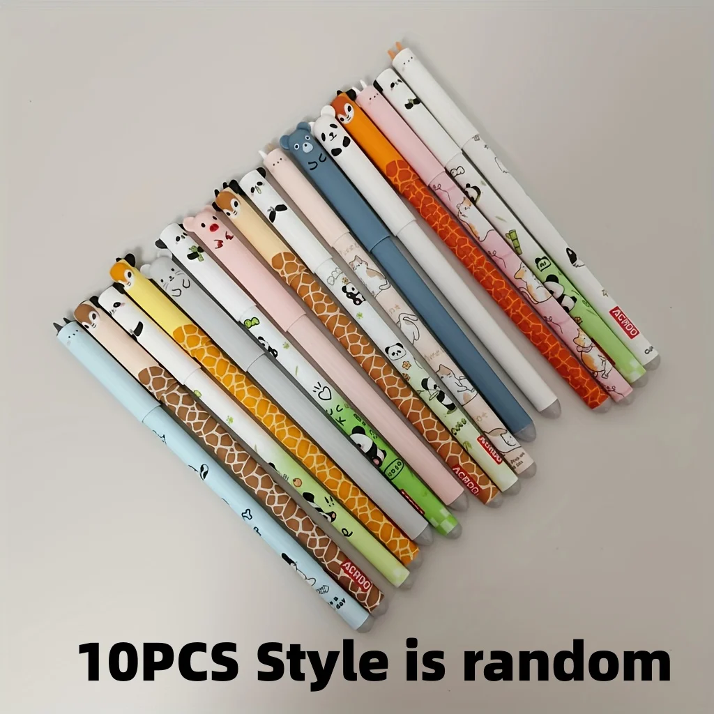 10er-Pack löschbarer Stifte mit zufälligen Motiven, blaue Tinte, niedliche Löschstifte mit Bärenmotiv, Löschstifte mit Tiermotiven, Löschstifte mit Cartoon-Motiven für Schüler, thermisch löschbares Schreibmaterial, angenehmes Schreibgefühl. – Detail 2