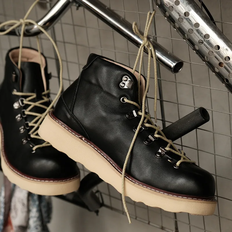 أحذية عمل عتيقة من YETTIES Amekaji، أحذية قتالية من الجلد مقاومة للماء لمنتصف الساق، أحذية المشي لمسافات طويلة بنعل مكتنز للرجال #3