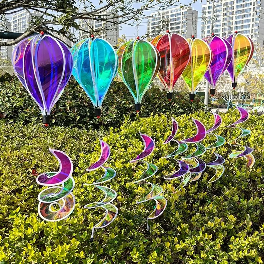 Giant Size Rainbow Hot Air Balloon Plastic Material Rotating Sequins Wind Spinners 43.3inch Height 4X Balloon Pinwheels Play