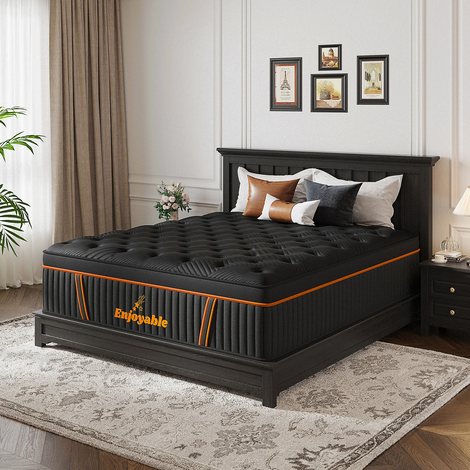 14 Inch Medium Firm Hybrid Mattress Gel Memory Foam Pocket Spring Fiberglass-Free, Mattress in a Box