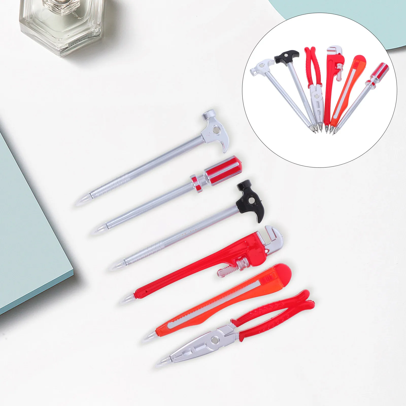 

6Pcs Creative Hardware Tool Pens Ballpoint Set Novelty Shaped Writing Pen School Office Students Wrench Screwdriver Hammer