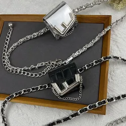 Silver Black Mini Waist Packs Metal PU Waist Belt with Coin Bag Fashion Casual Street Lipstick Waist Bags Small Cute Fanny Packs