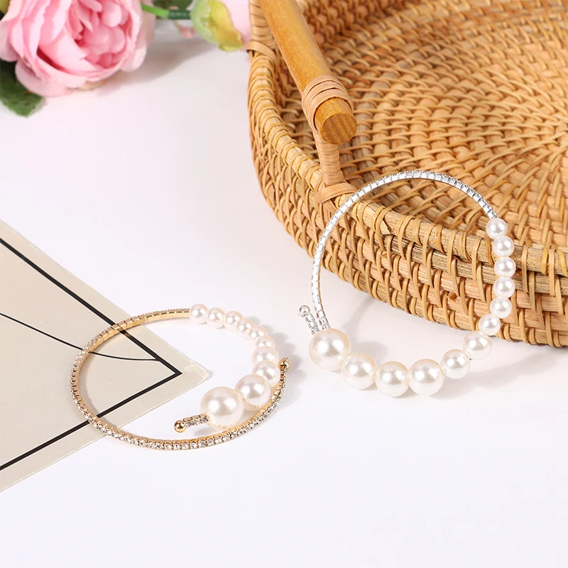 Trendy Rhinestone Jewelry Pearl Bracelets Pearl Jewelry For Women Crystal Open Bangles Gifts