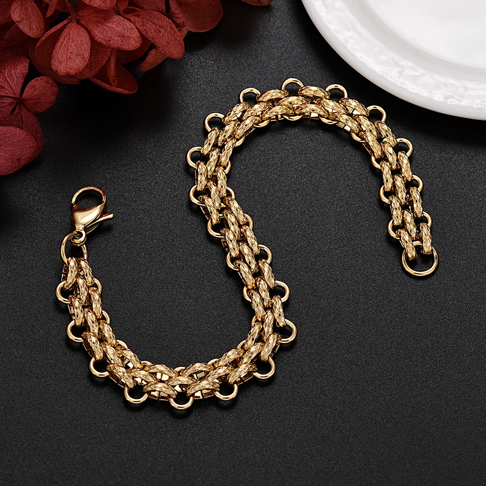 New arrive Beautiful 18K Gold color Chain Bracelets for Men boy Charm Women Wedding Party 21cm Holiday gifts streetwear jewelry