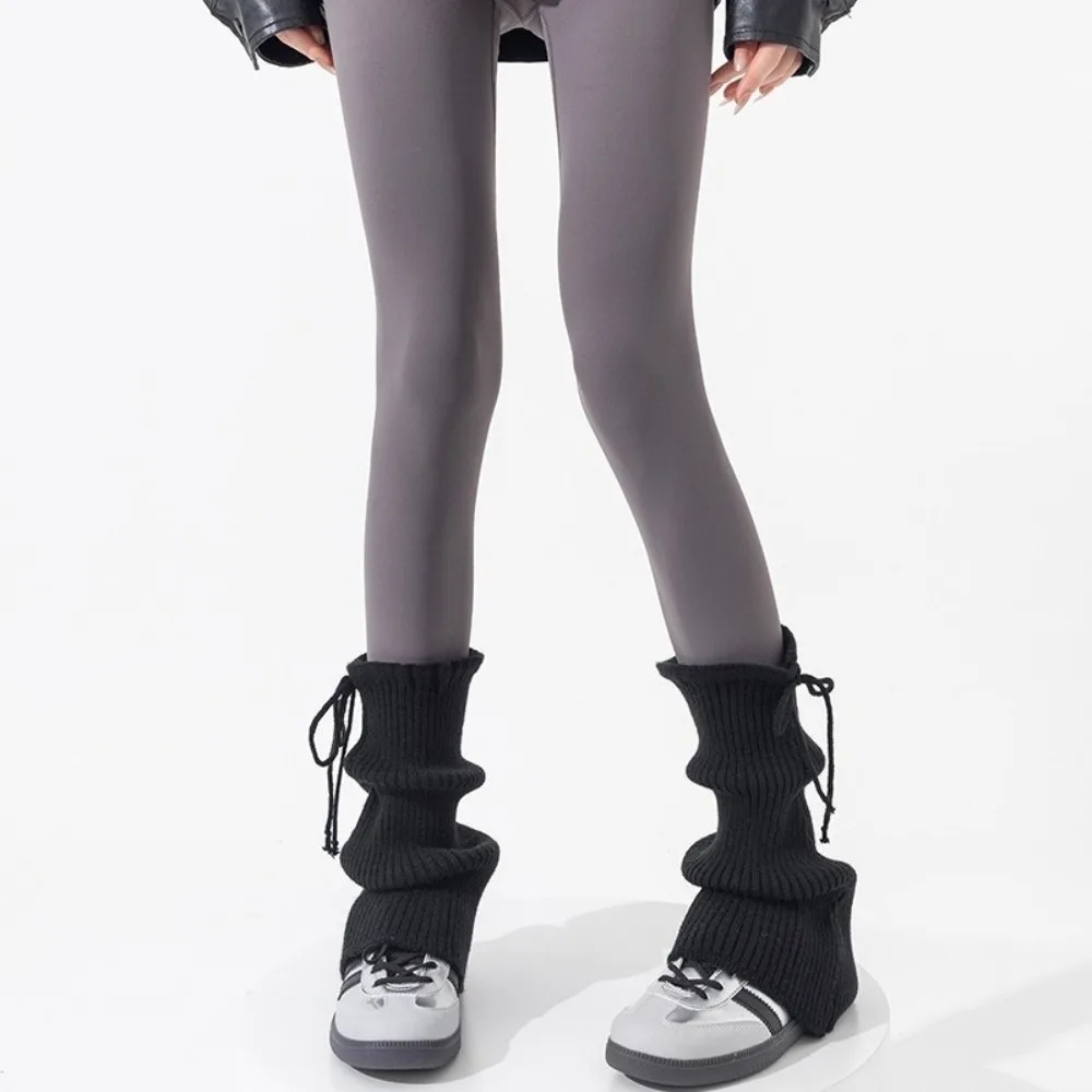 

New Solid Color Leg Warmers Knitted Bow Thickened Mid-Calf Sock Harajuku Hosiery Women