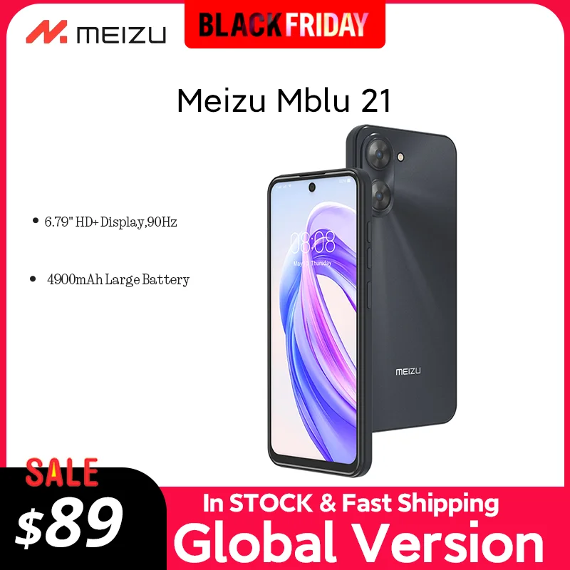 Global Version Meizu Mblu 21 Smartphone 13MP Rear Camera 4900mAh Battery 6.79inches 90Hz Display UNISOC T606 CPU