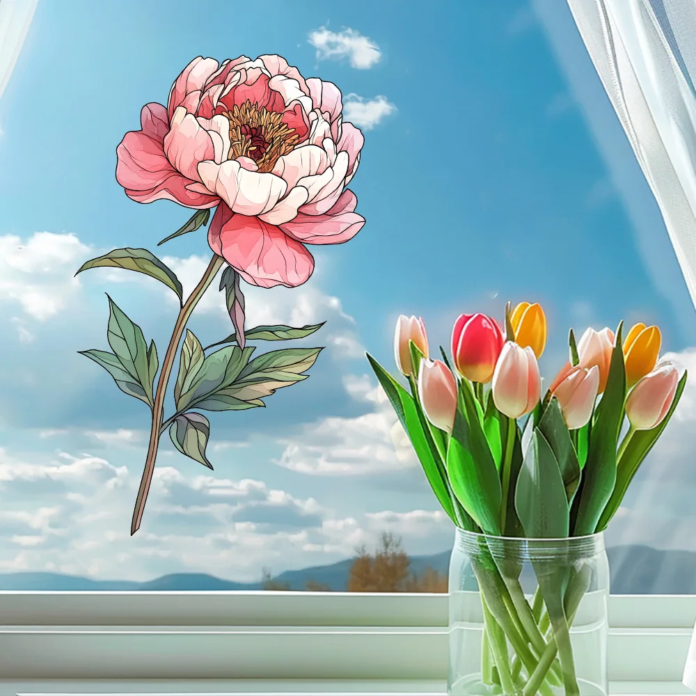 Electrostatic Uv Watercolor Flower Wall Stickers Home Glass Doors and Windows Decoration Home Decor