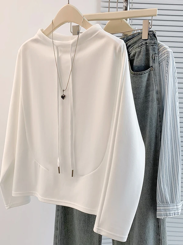 أصيلة الخريف الشتاء Batwing Sve جولة Ne هوديي Tirt عارضة تنوعا مريحة طويلة Sve المرأة الشارع الشهير