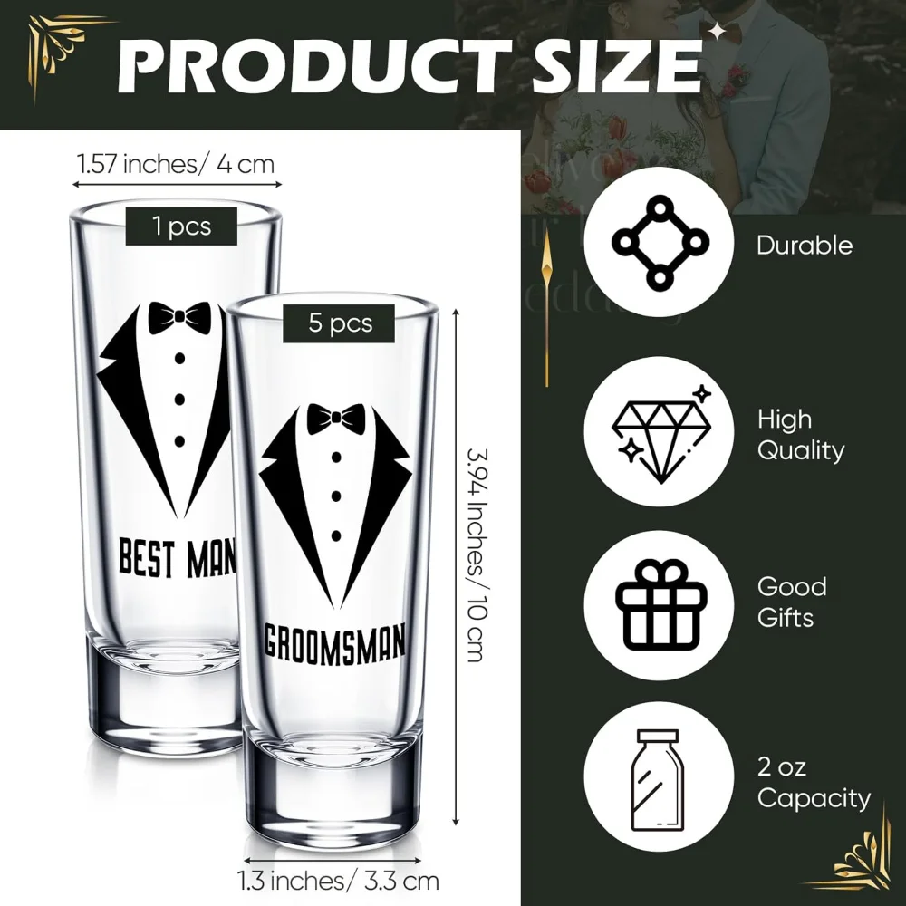 1 Stück Hochzeits-Schnapsgläser 2 Oz, Beste Freunde des Bräutigams, Gläser für Junggesellinnenabschied, Hochzeitsgeschenk, Partyzubehör, Dekoration – Detail 5