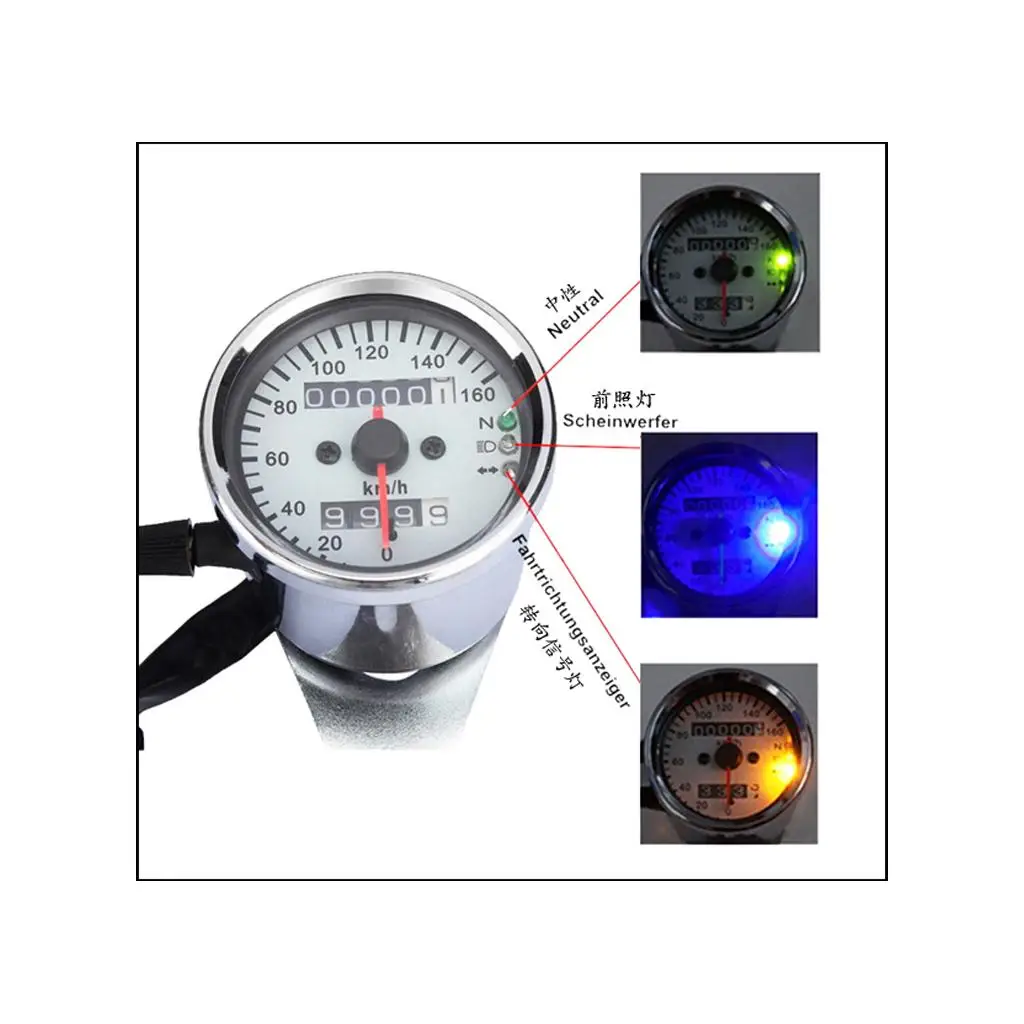 Motorcycle Odometer KMH Speedometer LED Backlight 12V Indicator Light (, Neutral Lamp, Light) - Chrome