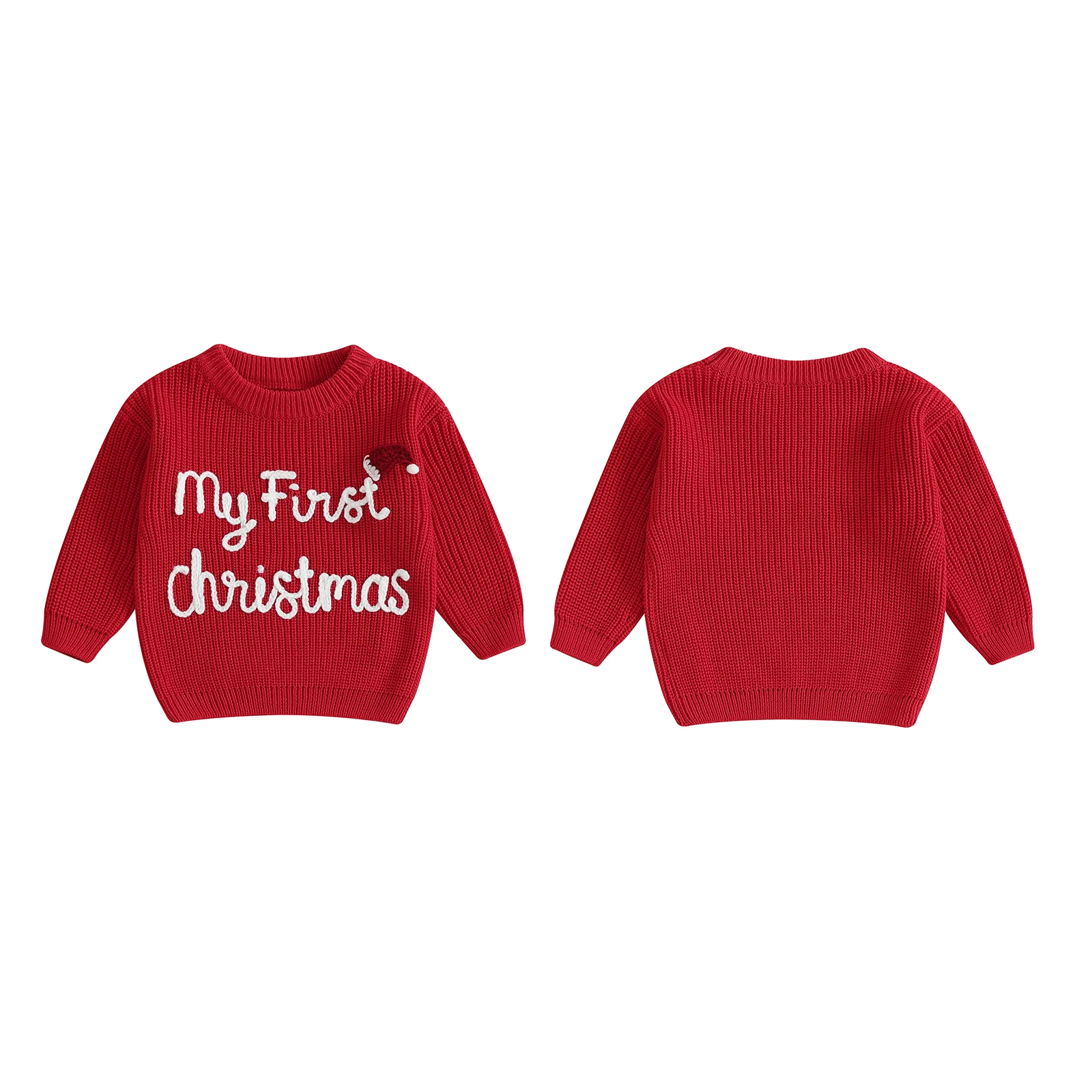 2026 السنة الجديدة طفل الفتيات متماسكة سترة عيد الميلاد قبعة وحروف التطريز طاقم الرقبة البلوز عيد الميلاد طويلة الأكمام البلوزات القمم #3