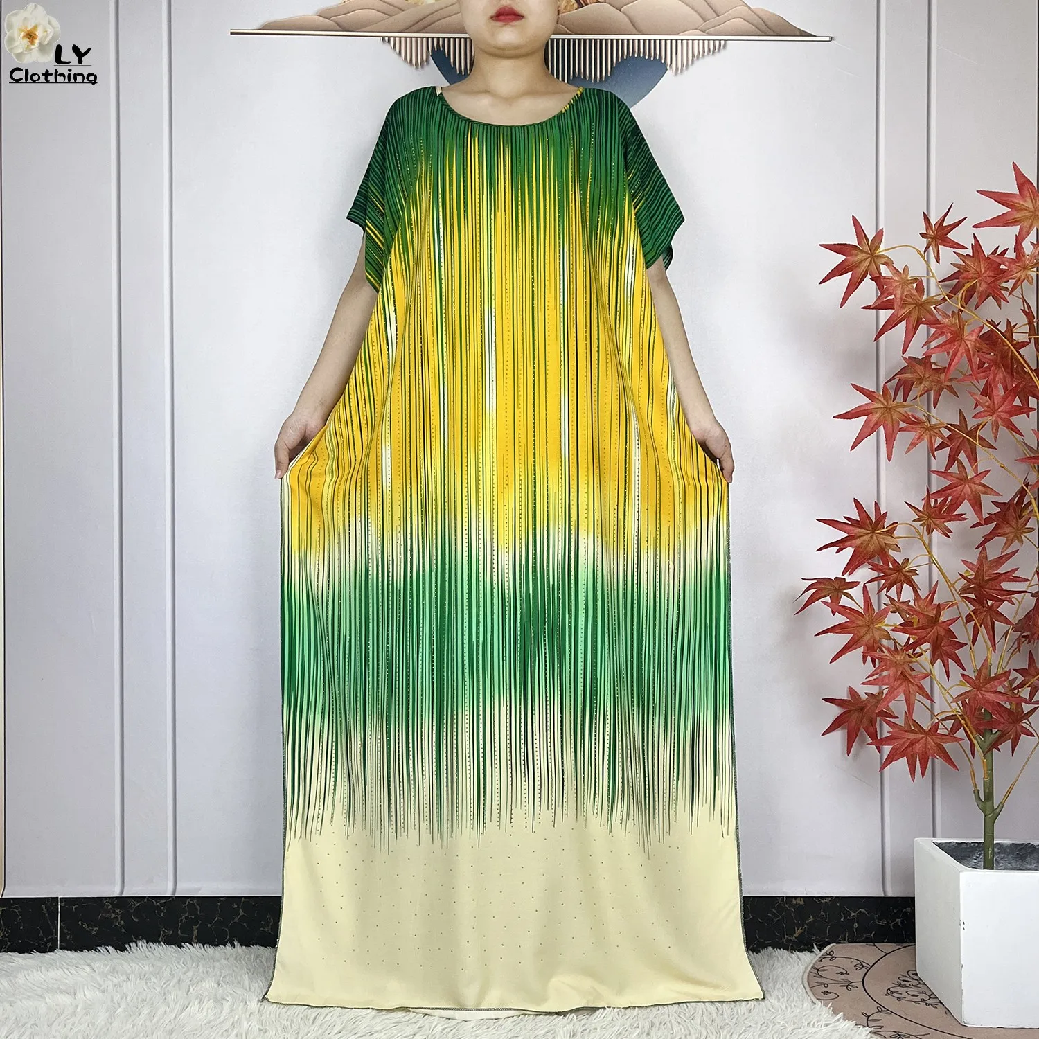 Latest Summer Short Sleeve Dresse With Big Scarf African Dashiki Cotton Printing Floral Loose Caftan Dubai Woman Elegant Dress