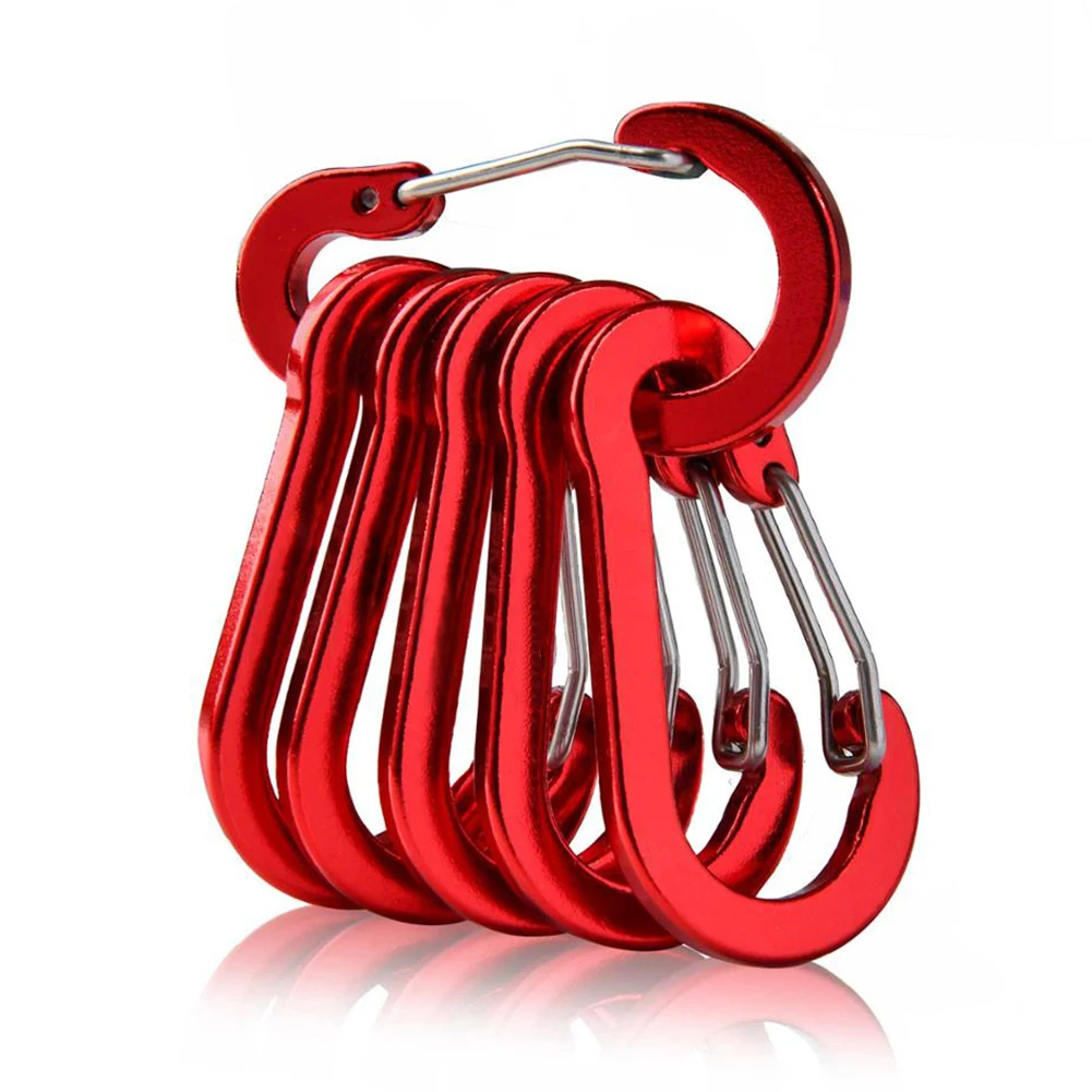 6Pcs Camping Mountaineering Buckle D Shape Carabiner Spring Snap Clip Multifunctional Fishing Climbing Acessories