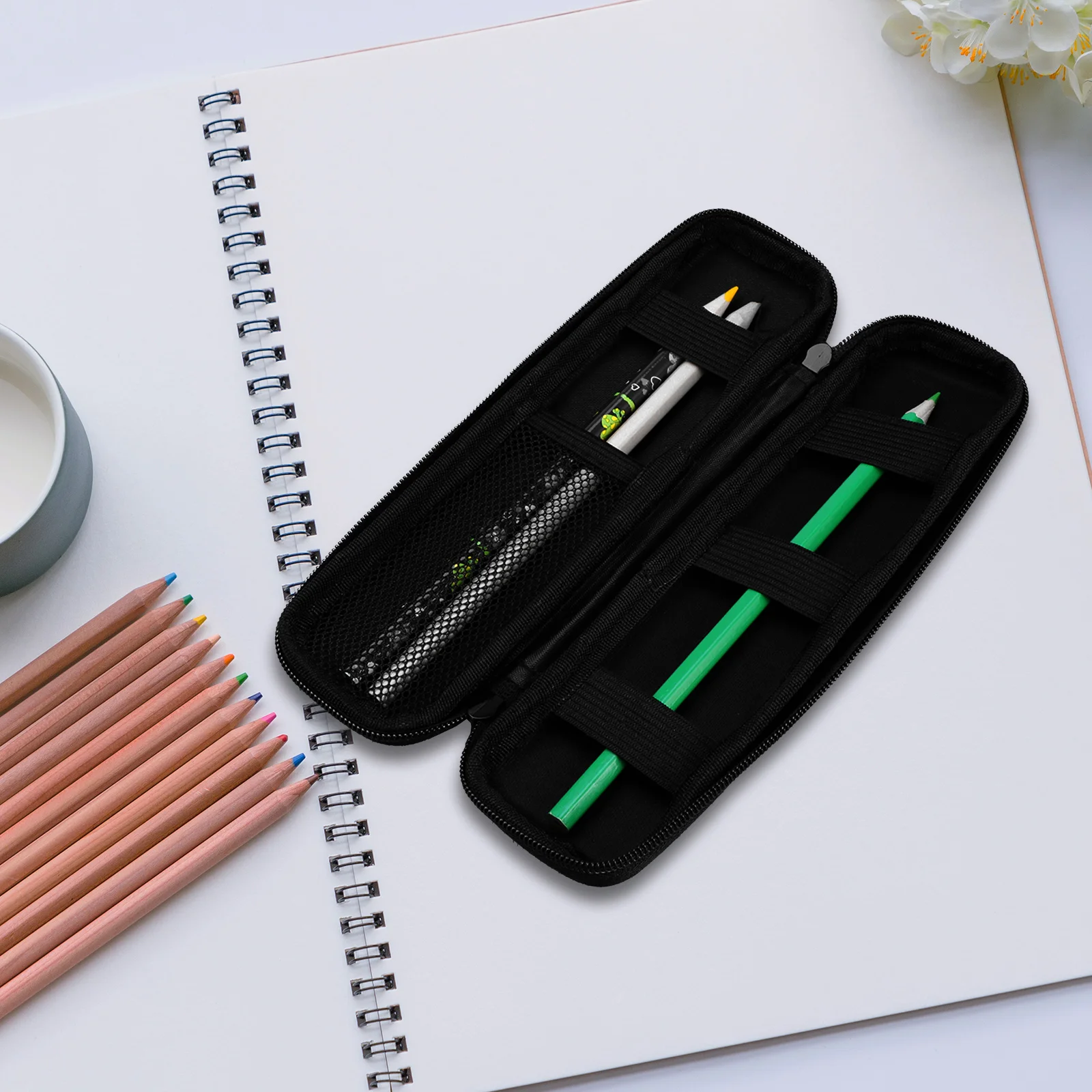 

Black Eva Pencil Case Hard Shell Pen Holder Mesh Pocket for Fountain Pens Stylus Touch Pens Accessories Pencil Case