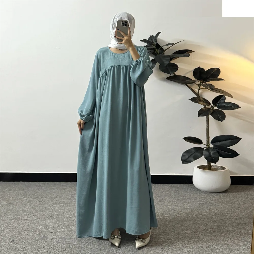 Full Sleeve Loose Maxi Prayer Dress Muslim Modest Dresses Jilbabs Casual Solid Pockets Robe Long Ramadan Dress Women Abayas