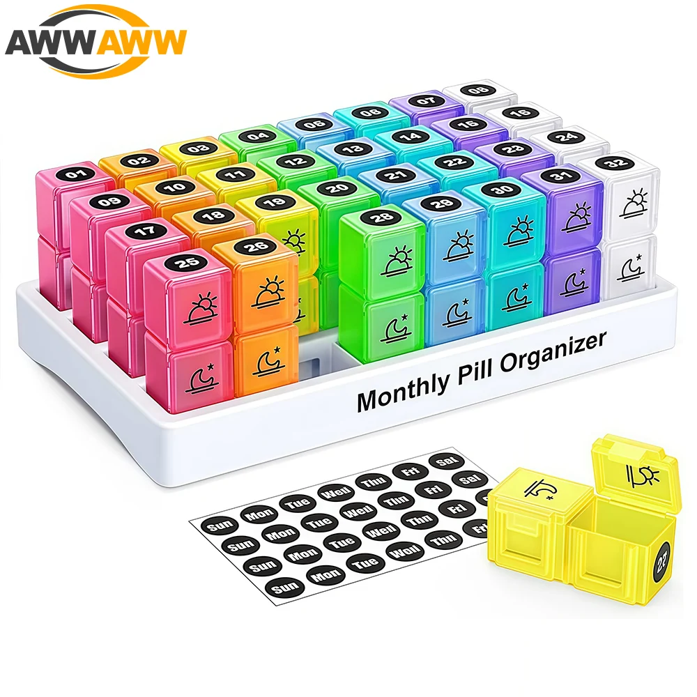 

Large Monthly Medicine Pill Organizer, 2 Times a Day,31 Day Pill Box Case with AM PM Compartments for Vitamins,Medication,Travel