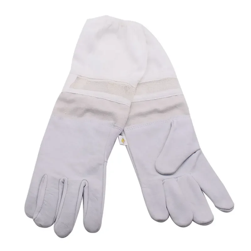 Beekeeper Gloves Sheepskin Ventilated Mesh Beekeeping Gloves with Long Sleeves Anti Bee Gloves Beekeeper Prevent Beehive Tools