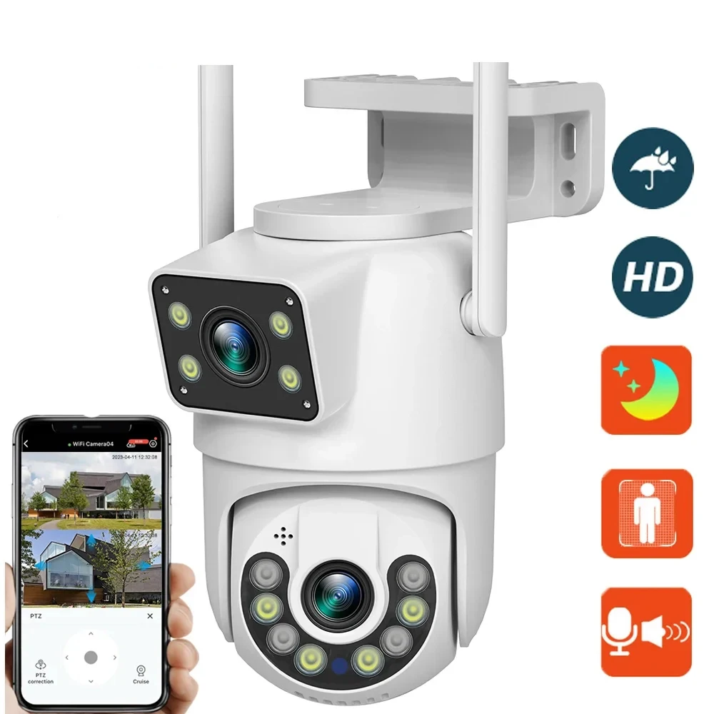 

Guudgo 4MP Wifi PTZ EU Camera Dual-Lens Video Surveillance IP Camera Night Vision Cameras Outdoors Security CCTV Cam for Home