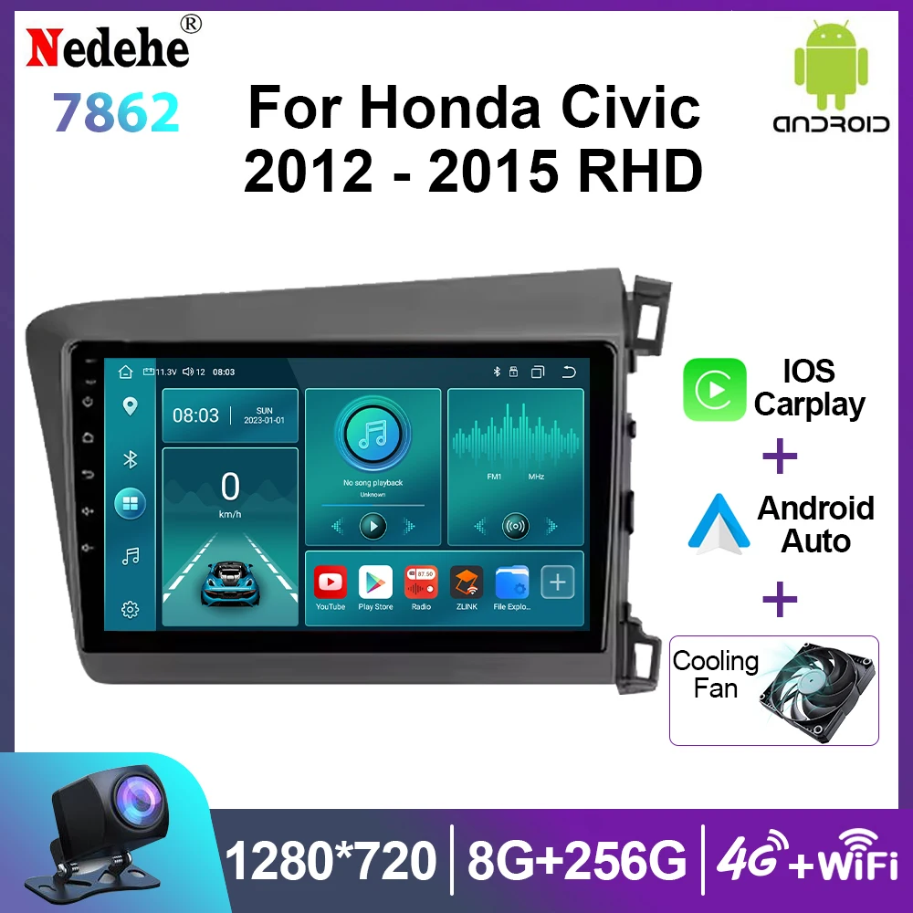 

9-дюймовый Android 14 CarPlay для Honda Civic 2012 2013 2014 2015 WIFI Автомобильный радиоприемник Мультимедийный видео стереоплеер Навигация GPS 4G