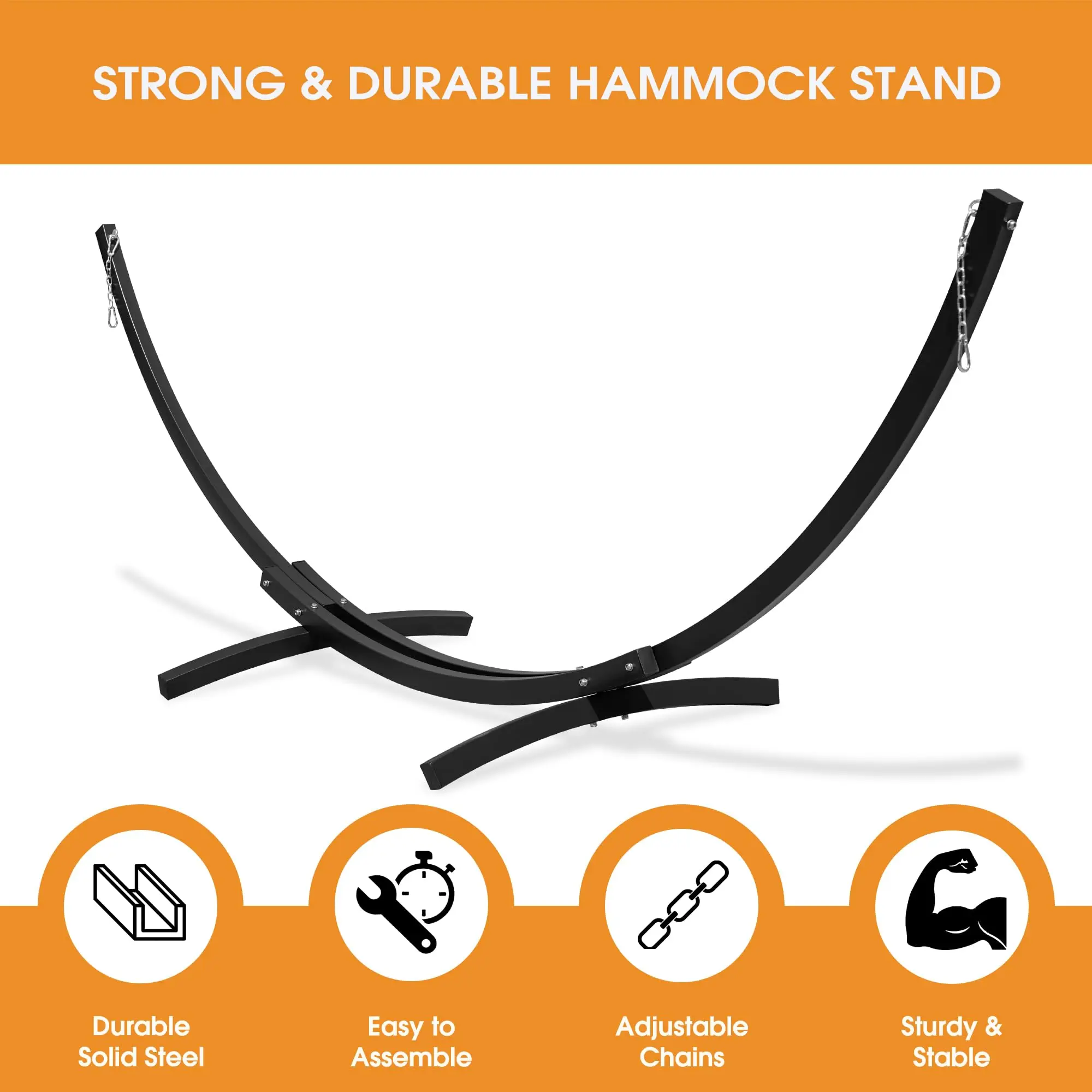 Lazy Daze 12 Ft Double Steel Curved Hammock Stand for Outdoor, Black