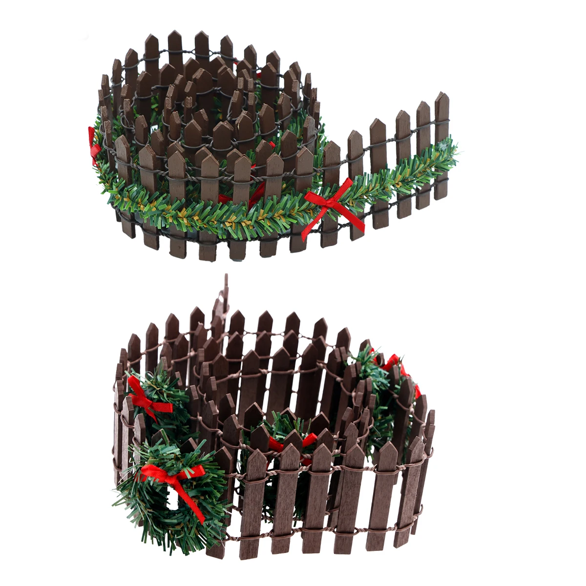 90cm MicoLandscape Christmas Elf Fairy Garden, Miniature Wooden Fence, Handmade Wreath Fence Gate, Landscape Courtyard Deco Prop