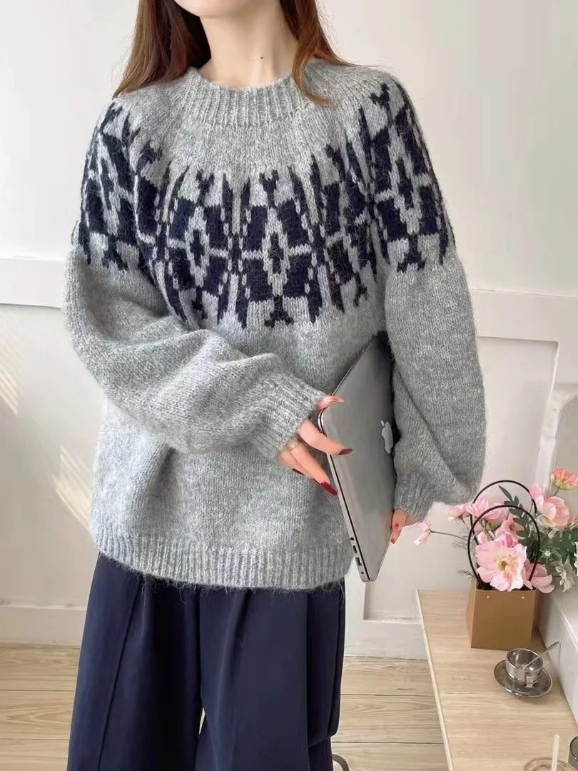 Casual Daily Fall Sweater For Women All Match Loose Pullover Knit Coats Round Neck Long Sleeve High Quality Tops