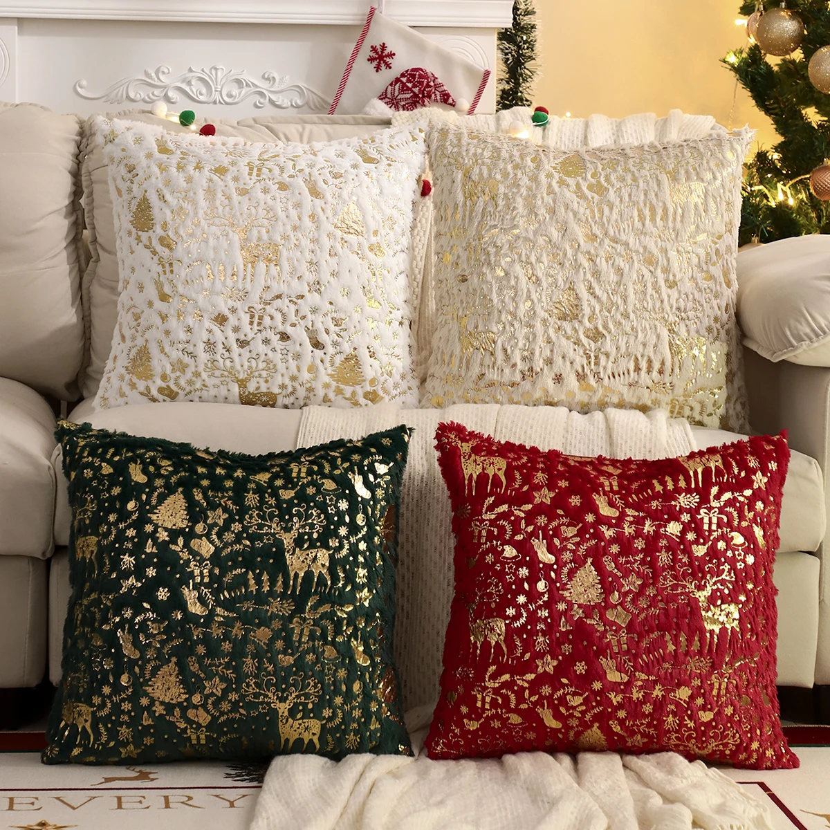1PC Weihnachtsbaum Dekokissenbezug Winter Plüsch Bronzing Weihnachtsdekoration Wohnzimmer