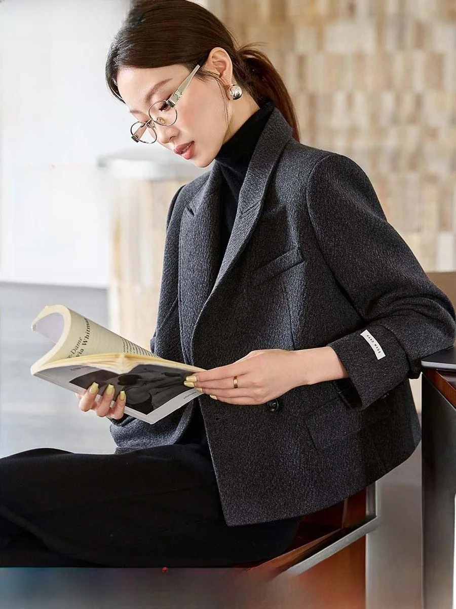 

Mo Han Mei шерстяное женское пальто для пригородных поездок, теплое женское пальто-стойка, новое зимнее текстурированное офисное пальто