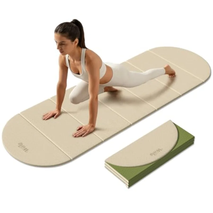 Foldable Yoga Mat for Yoga Pilates Floor Workouts Home Gym Travel 10mm Thick TPE Dual-Color Double-Sided Textured Non-Slip 7-Fo