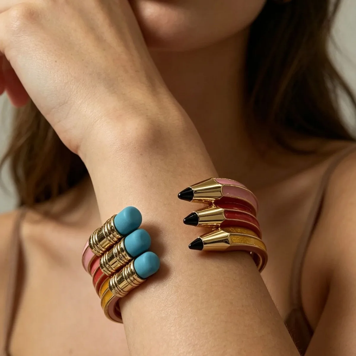New Stylish Trendy Multi-layes Pencil Bangle Unique Open Cross Enamel Bracelet Shiny Glitter Mix Match Fashion Cuff Bracelet