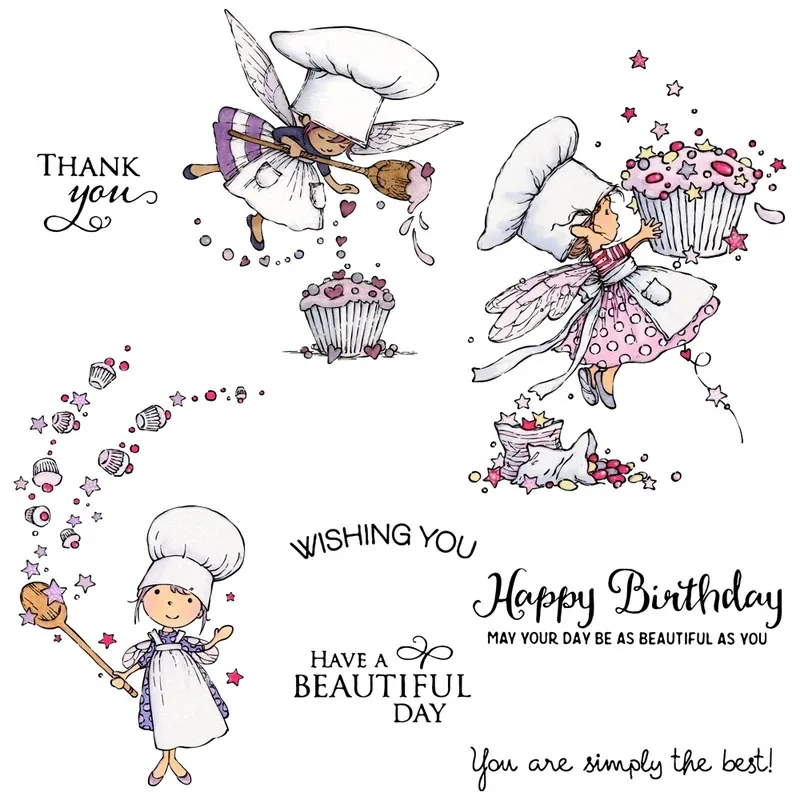 

Cutting Dies Clear Stamp Fairy Pastry Love Cake Happy Birthday Scrapbooking DIY Metal Cut Dies Silicone Stamps Cards